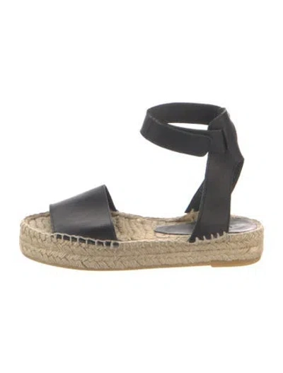Pre-owned Vince Leather Braided Accents Espadrilles In Black/neutrals