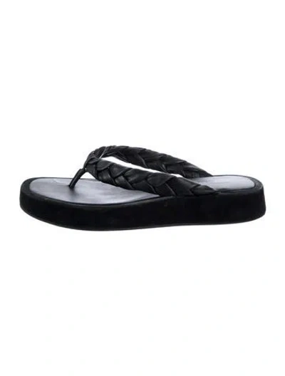 Pre-owned Vince Leather Braided Accents Flip Flops In Black