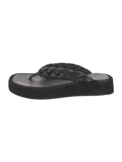 Pre-owned Vince Leather Braided Accents Flip Flops In Black
