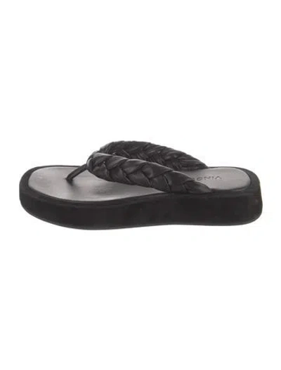 Pre-owned Vince Leather Braided Accents Slides In Black