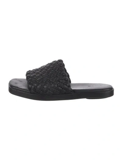 Pre-owned Vince Leather Braided Accents Slides In Black