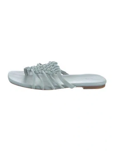 Pre-owned Vince Leather Braided Accents Slides In Blue