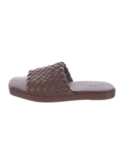 Pre-owned Vince Leather Braided Accents Slides In Brown