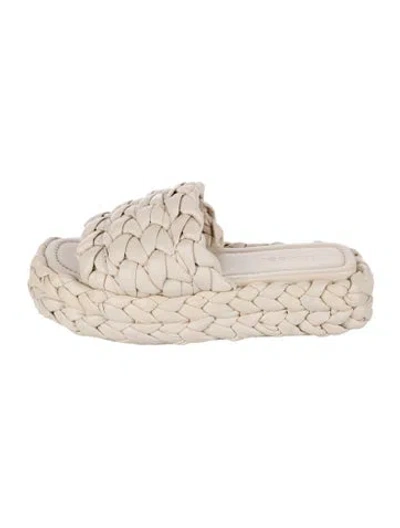 Pre-owned Vince Leather Braided Accents Slides In Neutral