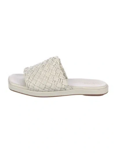 Pre-owned Vince Leather Braided Accents Slides In White