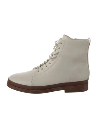 Pre-owned Vince Leather Colorblock Pattern Combat Boots In White