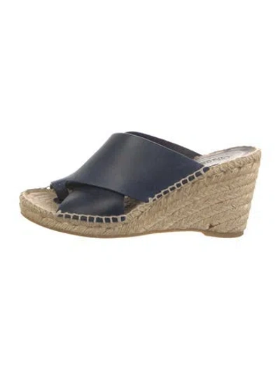 Pre-owned Vince Leather Colorblock Pattern Espadrilles In Blue