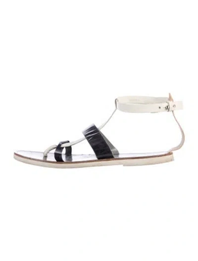 Pre-owned Vince Leather Colorblock Pattern Gladiator Sandals In Black