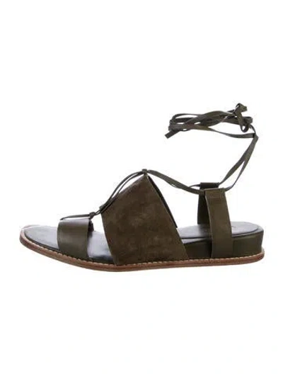 Pre-owned Vince Leather Colorblock Pattern Slingback Flats In Green