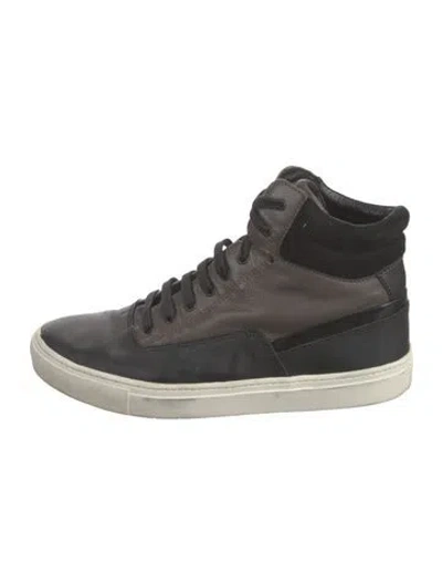 Pre-owned Vince Leather Colorblock Pattern Sneakers In Black