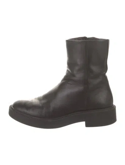 Pre-owned Vince Leather Combat Boots In Gray