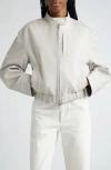 Vince Lambskin Cropped Bomber Jacket In Salted Glass
