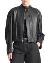 Vince Leather Cropped Bomber Jacket In Black
