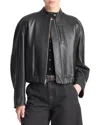 Vince Leather Cropped Bomber Jacket In Black