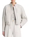 Vince Lambskin Cropped Bomber Jacket In Salt Glass