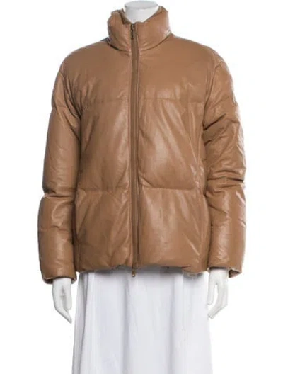 Pre-owned Vince Leather Down Jacket In Brown