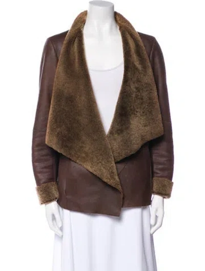 Pre-owned Vince Leather Faux Fur Jacket In Brown