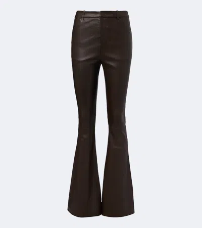 Vince Leather Flared Pants In Braun