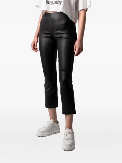 Vince Leather Flared Trousers In Black
