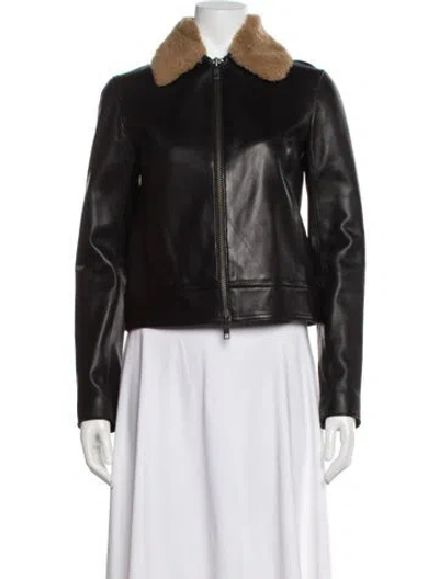 Pre-owned Vince Leather Fur Jacket In Black