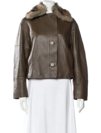 Pre-owned Vince Leather Fur Jacket In Brown