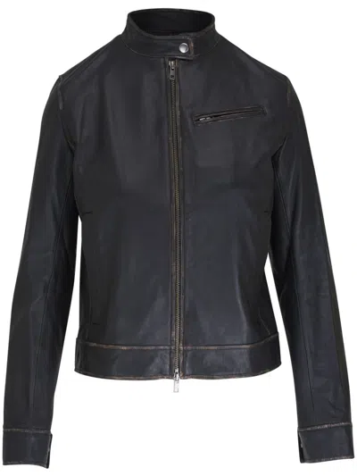 Vince Leather Jacket In Black