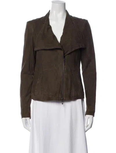 Pre-owned Vince Leather Jacket In Green