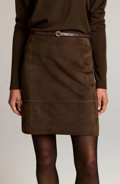 Vince Leather Knee Length Skirt In Brown