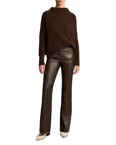 Vince Leather Mid Rise Stretch Straight Leg Pants In Brown