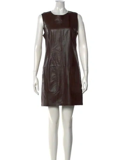 Pre-owned Vince Leather Midi Length Dress In Brown