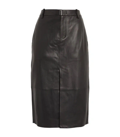 Vince Leather Midi Skirt In Black