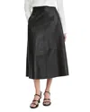 Vince Mid-rise Flared Leather Midi Skirt In Black