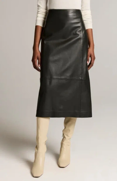 Vince Leather Midi Skirt In Dark Moss