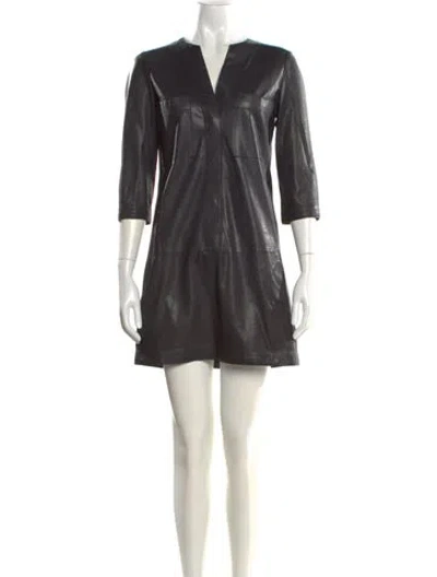 Pre-owned Vince Leather Mini Dress In Black