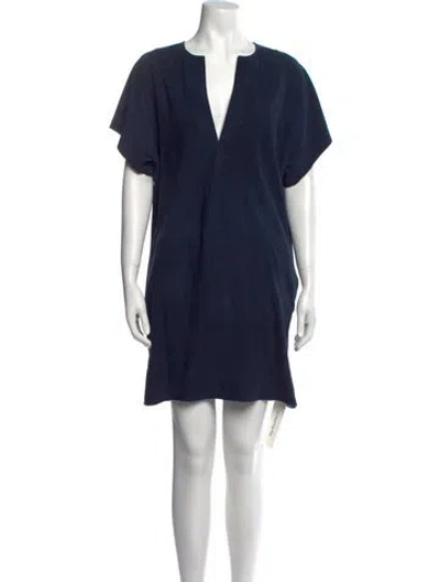 Pre-owned Vince Leather Mini Dress In Blue