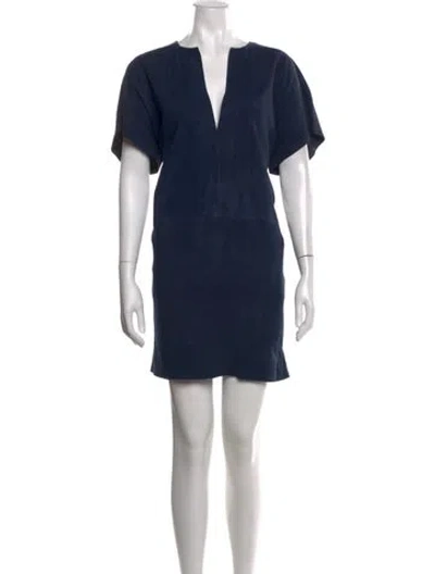 Pre-owned Vince Leather Mini Dress In Blue
