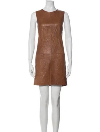 Pre-owned Vince Leather Mini Dress In Brown