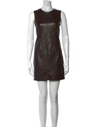 Pre-owned Vince Leather Mini Dress In Brown