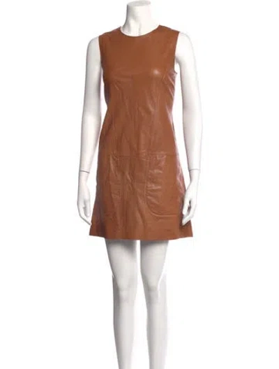 Pre-owned Vince Leather Mini Dress In Brown