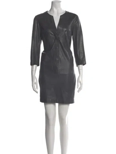 Pre-owned Vince Leather Mini Dress In Gray