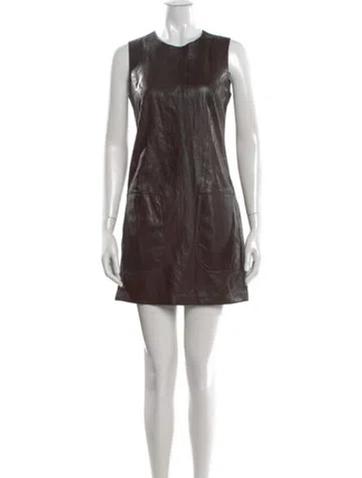 Pre-owned Vince Leather Mini Dress W/ Tags In Brown