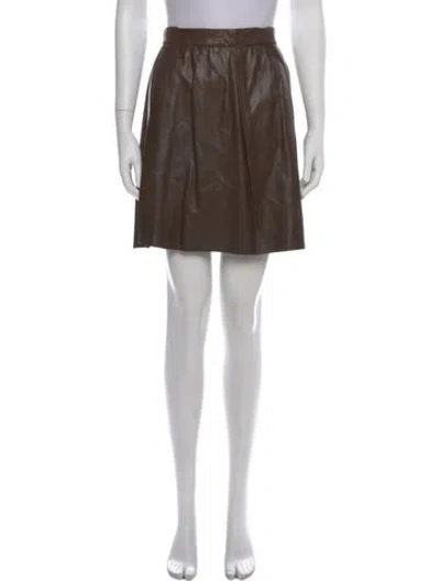 Pre-owned Vince Leather Mini Skirt In Brown