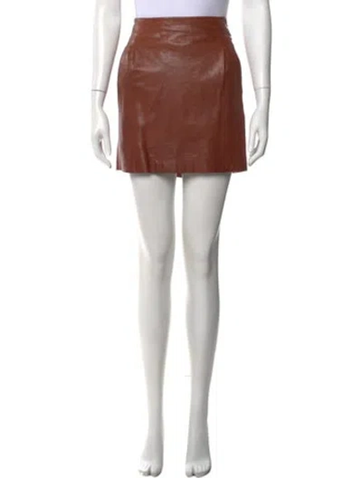 Pre-owned Vince Leather Mini Skirt In Brown