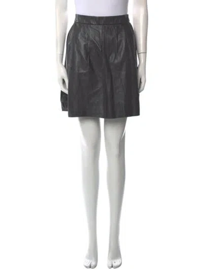 Pre-owned Vince Leather Mini Skirt In Gray