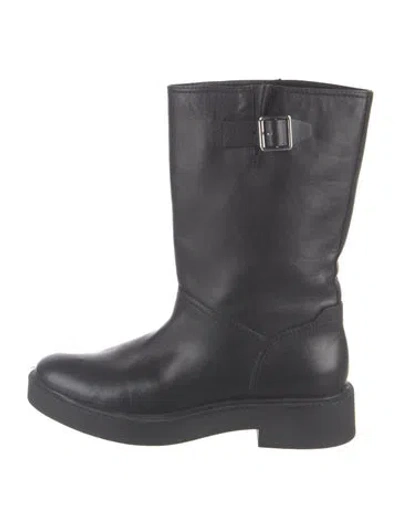 Pre-owned Vince Leather Moto Boots In Black