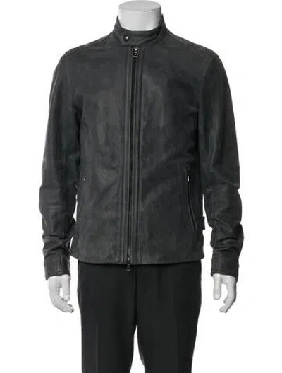 Pre-owned Vince Leather Moto Jacket In Green