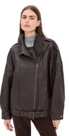 Vince Leather Oversized Biker Jacket Dk Fig In Brown