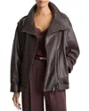 Vince Leather Oversized Biker Jacket In Purple