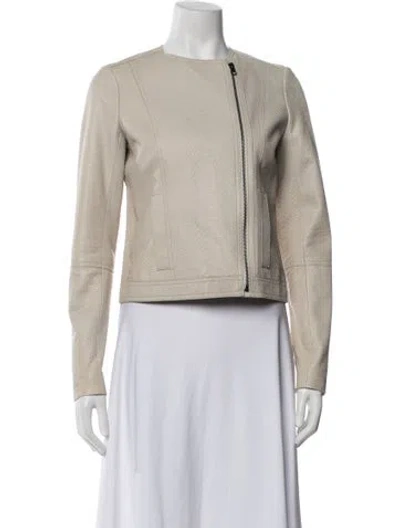 Pre-owned Vince Leather Patterned Biker Jacket In Neutrals