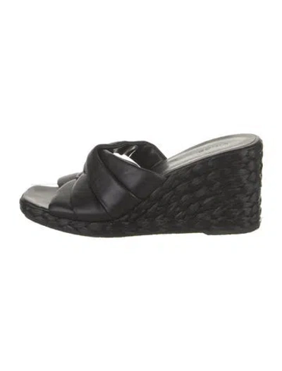 Pre-owned Vince Leather Pleated Accents Slides In Black